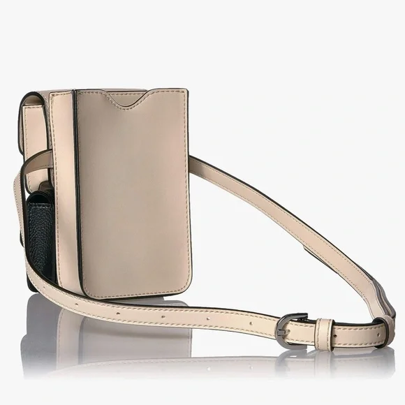 NWT Calvin Klein Tonya Calf Leather Beige/Sand Black Mini Belt Bag 1CK11 - Picture 2 of 6